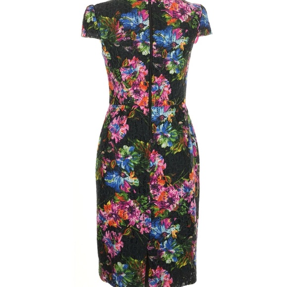 Betsey Johnson Women Dress Size 6 Floral Midi Sheath Cap Sleeve Eyelet Colorful - Picture 3 of 10